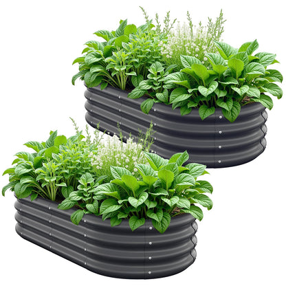 Anmiro Galvanized Steel Raised Garden Beds, 4x2x1ft-2PCS for Lightweight Planter Boxes Outdoor with Easy Assembly, Oval Large Gardening Box for Vegetables, Fruits, Flower,Black