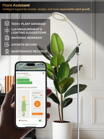 Smart Grow Lights for Indoor Plants, 24W Plant Light with Auto-Timer, Full Spectrum LED Grow Light, Adjustable Height & Stepless Dimming,Plant Assistant Suitable for Most Plants (White)
