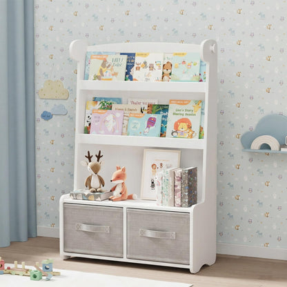 WISUCART Kids Bookshelf and Toy Storage Organizer, 3 Tier Bamboo Todders Book Shelf Large Book Rack for Child Room Playroom Nursery for Kids, Children, Toddlers (White)