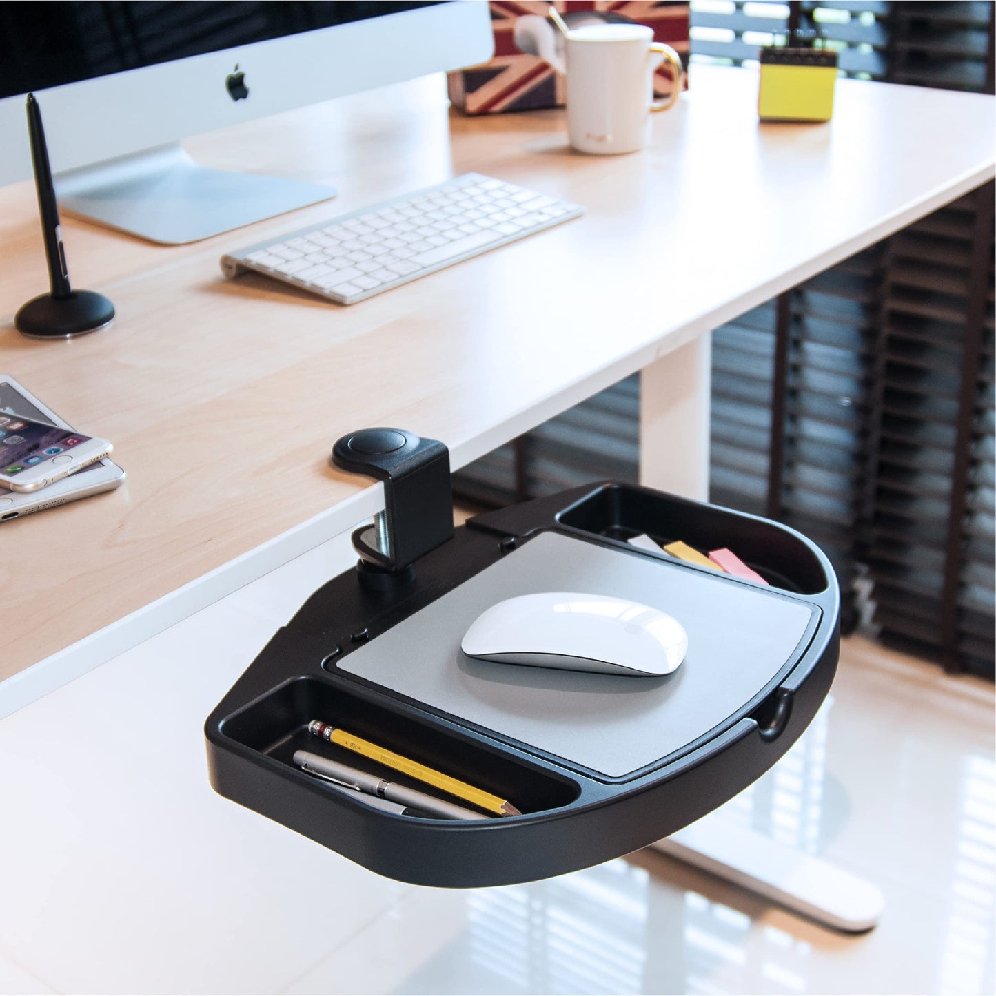EHO Clamp-On Desk Organizer, Multifunctional with Pencil Drawer, Mouse Pad Storage, Swivel, Spill-Proof, Under Desk Storage, Easy Installation, Reduces Clutter, TAA-Compliant