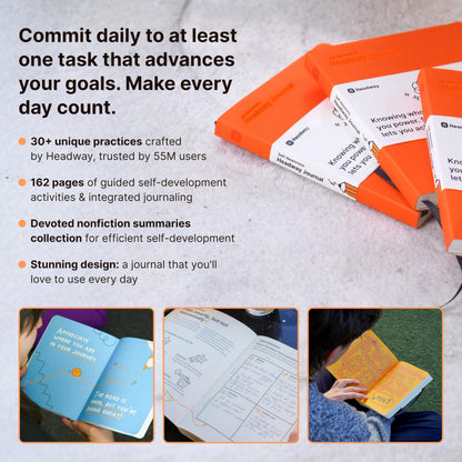 Headway Self-Awareness Guided Journal for Women, Daily Self-Care Planner with Prompts, Motivation Gratitude & Mental Health Journal, Leather Soft Cover Mindfulness Habit Tracker, 8.2" x 6.5", Orange