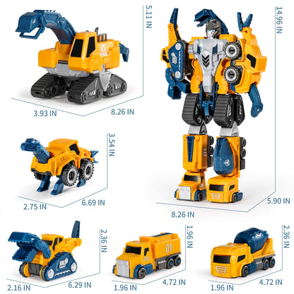 MIEBELY Toddler Robot Construction Vehicles Set – 5Pcs Transforming Robots for Kids - Magnetic Toys with Sturdy Connectors – Easy DIY Assembly Function – 5-in-1 Educational STEM Toys