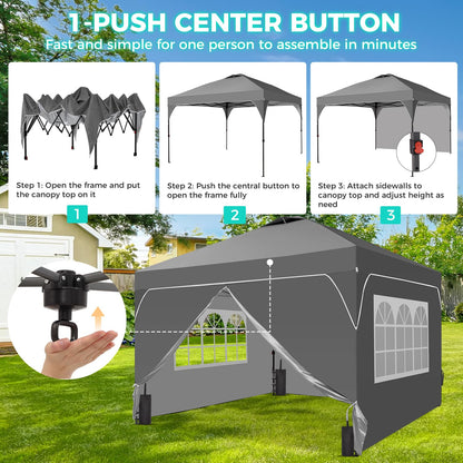 Oneofics 8x8 FT Pop Up Canopy with 1-Button Push, 4 Removable Sidewalls, Sandbags, Instant Canopy Tent for Outdoor Events