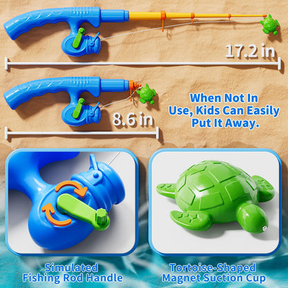 JUKUDAHU Magnet Fishing Toys Game for Kids 3-5 - Floating Fish Toys with Inflatable Kiddie Pool, Bath for Toddlers, Pole Rod Net, Outdoor Party for Boys Girls Kids Age 3 4 5 6 7 8 Year Old
