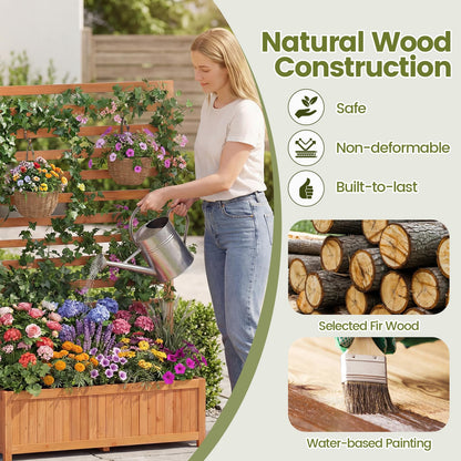 Giantex Set of 2 Raised Garden Bed with Trellis, 59” Tall Planter Box with Liner, Drainage Gaps for Climbing Vine Vegetable Flower, Indoor Outdoor Freestanding Privacy Screen for Porch Patio Yard