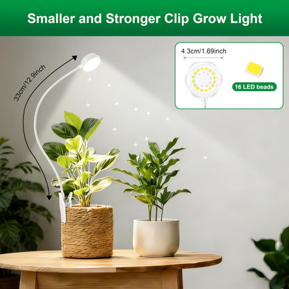 Hywyimlait Grow Lights for Indoor Small Plants, Pot Clip Plant Growing Lights, LED Full Spectrum, Grow Lamps with 4 Level Dimmable, Auto Timer 6/12/ 16 Hrs for Succulents, White 1 Pack