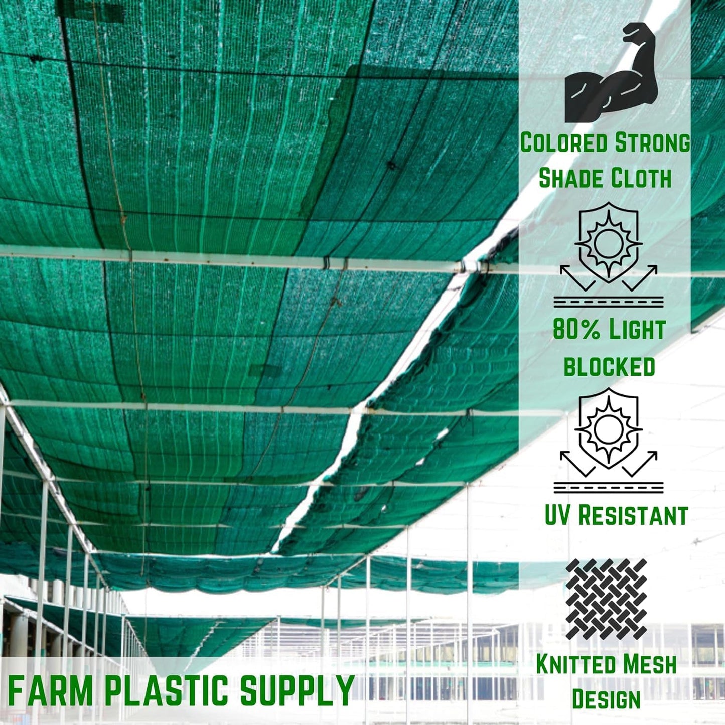 Farm Plastic Supply - 80% Green Shade Cloth Hemmed and Grommeted - Mesh Fabric for Fence Privacy Screen, Garden Shade, Shade Cloth Rolls, Wind Screen (6' x 10')