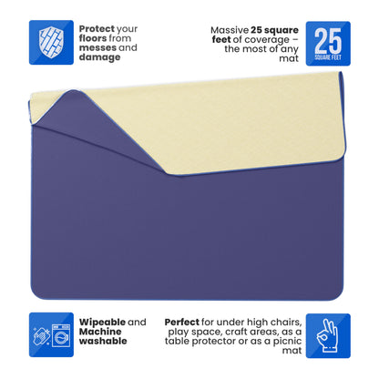 MonsterMat Extra Large Waterproof Splat Mat – 60"x60" Super Jumbo Mess Mat for Floor & Table Protection Washable Mat for Arts, Crafts, Painting, and Playtime (Grey) (Navy Blue)
