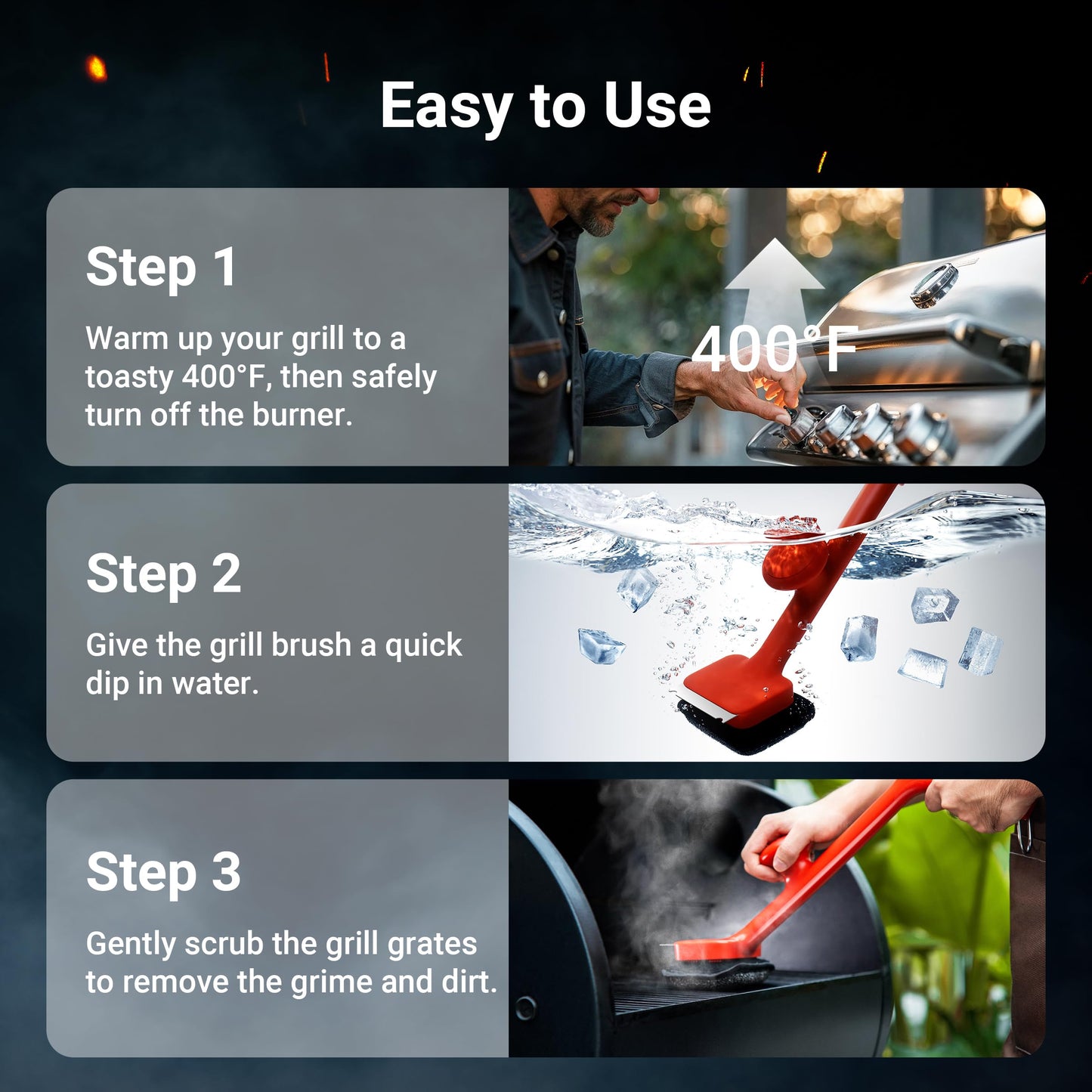 ThermoMaven Bristle-Free BBQ Grill Brush - No Wire Risk Steam Cleaner Removes Burnt Grease Fast - 17" Cool-Touch Handle, Scraper & 3 Replaceable Heads for Gas, Charcoal & Cast Iron