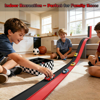 Flexible Race Track 15 Ft Starter Set, Flex Tracks for Kids 3+ with Strong Suction Cups, Flexible Car Race Ramp Track Compatible with Hot Wheels and Diecast 1/64 Cars, Portable Rolls Up Race Tracks
