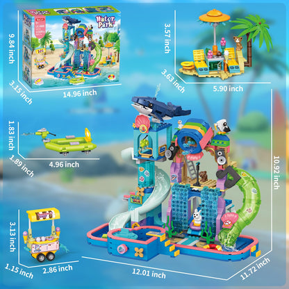 WinGift 1150Pcs Friends Water Park Building Set, STEM Summer Fun Party Toy with Swimming Pool Slides,Water Canons,Diving Platform,Animal, Pretend Play Kit for kids, Birthday Gifts for Girls Ages 6-12+