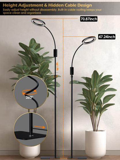 Smart Grow Lights for Indoor Plants, 24W Plant Light with Auto-Timer, Full Spectrum LED Grow Light, Adjustable Height & Stepless Dimming,Plant Assistant Suitable for Most Plants (Black)