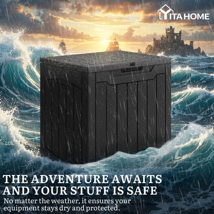 YITAHOME Outdoor Resin Storage Box 31 Gal, Water-resistant Patio Deck Box Outdoor Storage Box for Pillows, Garden Equipment, Securely Lockable, Black