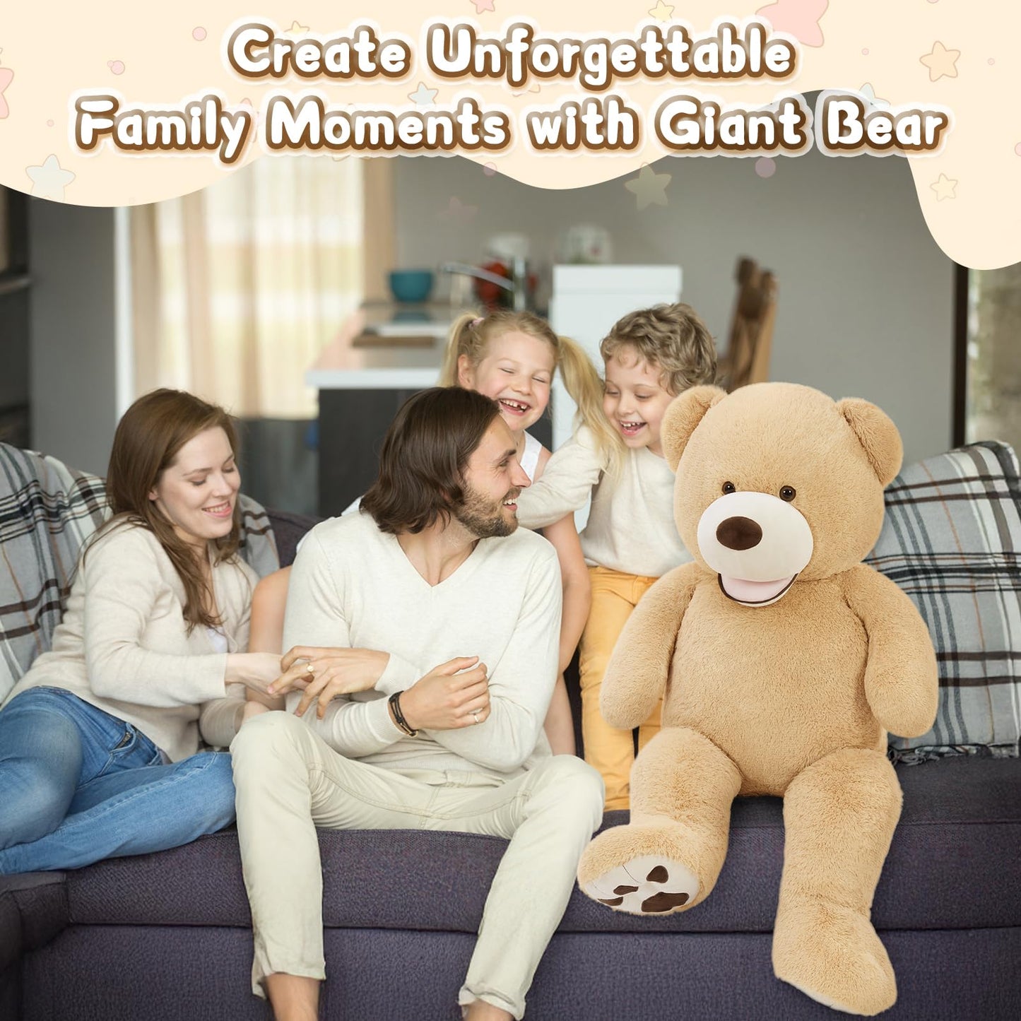 MorisMos Smiling Giant Teddy Bear 4 Feet, Soft Large Big Teddy Bear Stuffed Animals Plush 47 Inch Gifts for Kids, Girlfriend, Baby Shower, Birthday, Brown
