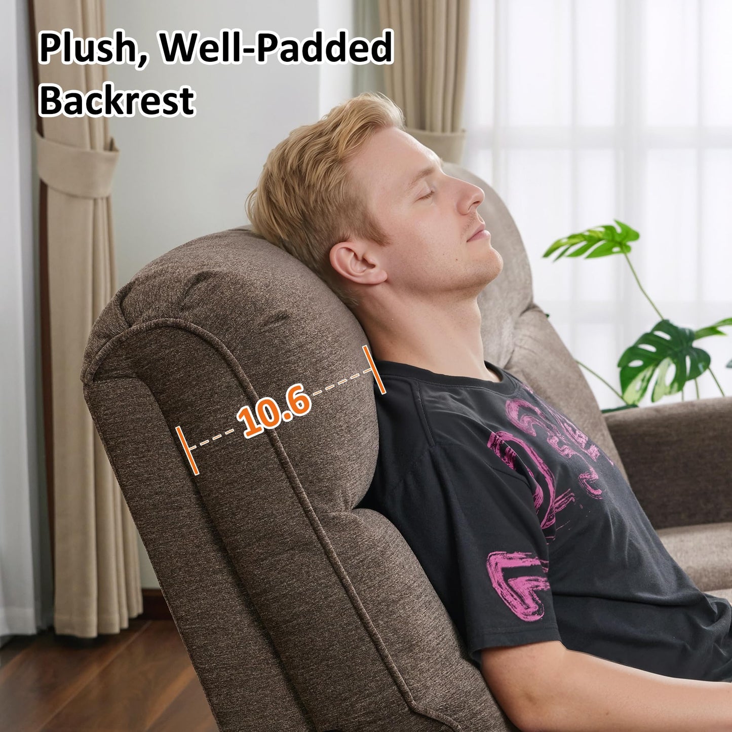 MCombo Compact Wall Hugger Power Recliner Chair for Small Spaces, Dual USB-A/C Ports, Rolled Arm Recliner for Living Room & RV, Fabric PR520 (Dark Brown, Small)