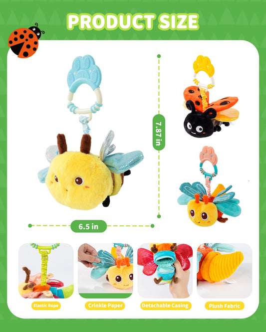 Jollybaby Musical Flying Ladybug Toy - Car Seat, Stroller, Crib & Play Gym Hanging Toys for Baby 0-6-12-24 Months, Tummy Time Sensory Music Toy for Infant Boys and Girls Gifts