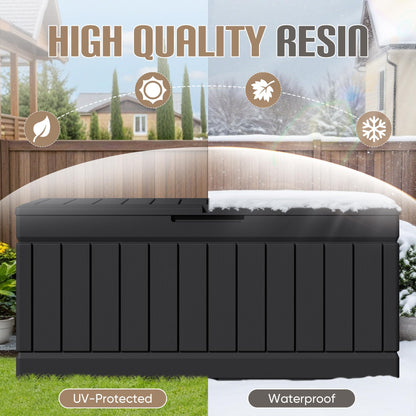 JUMMICO 78 Gallon Outdoor Deck Box Large Resin Storage Box for Patio Furniture Cushions and Garden Tools (Black)