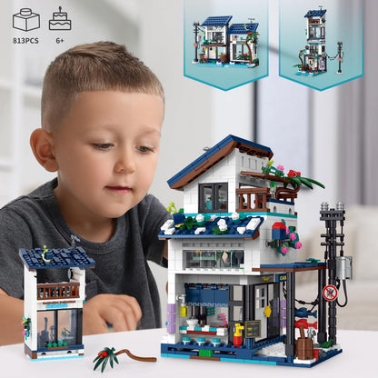3 in 1 Beach House Building Set, Compatible with Lego Friends Seaside Villa, Construction Educational Toy with Light, Birthday Gift for Kids Girls Aged 8-12 (813 PCS)