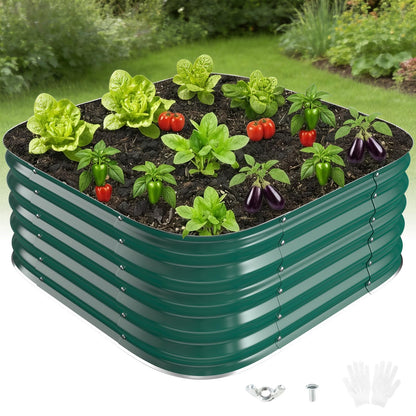 FCCRETA Galvanized Raised Garden Bed Outdoor, 17''Tall Square Metal Planter Boxes,Gardening Beds for Vegetable,Flower,Herb,Modular Above Ground