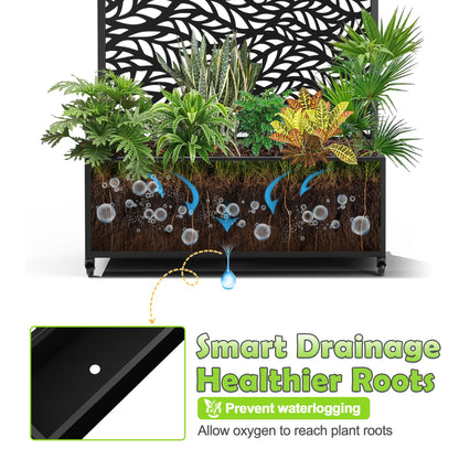 15.7"×70.9"×35.4" Metal Raised Garden Bed with Trellis and Wheels - Tall Trellis Planter Box for Climbing Plants, Vegetables & Vines - Outdoor Privacy Planters for Patio (Black-Spring)