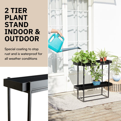 Levende Plante 2 Tier Plant Stand Indoor Outdoor - 29 x 9 x 28 Inches Plant Shelf for Home and Office Decor - Narrow Plant Stand for Lawn, Patio, Balcony and Living Room - Heavy Duty Iron - Black