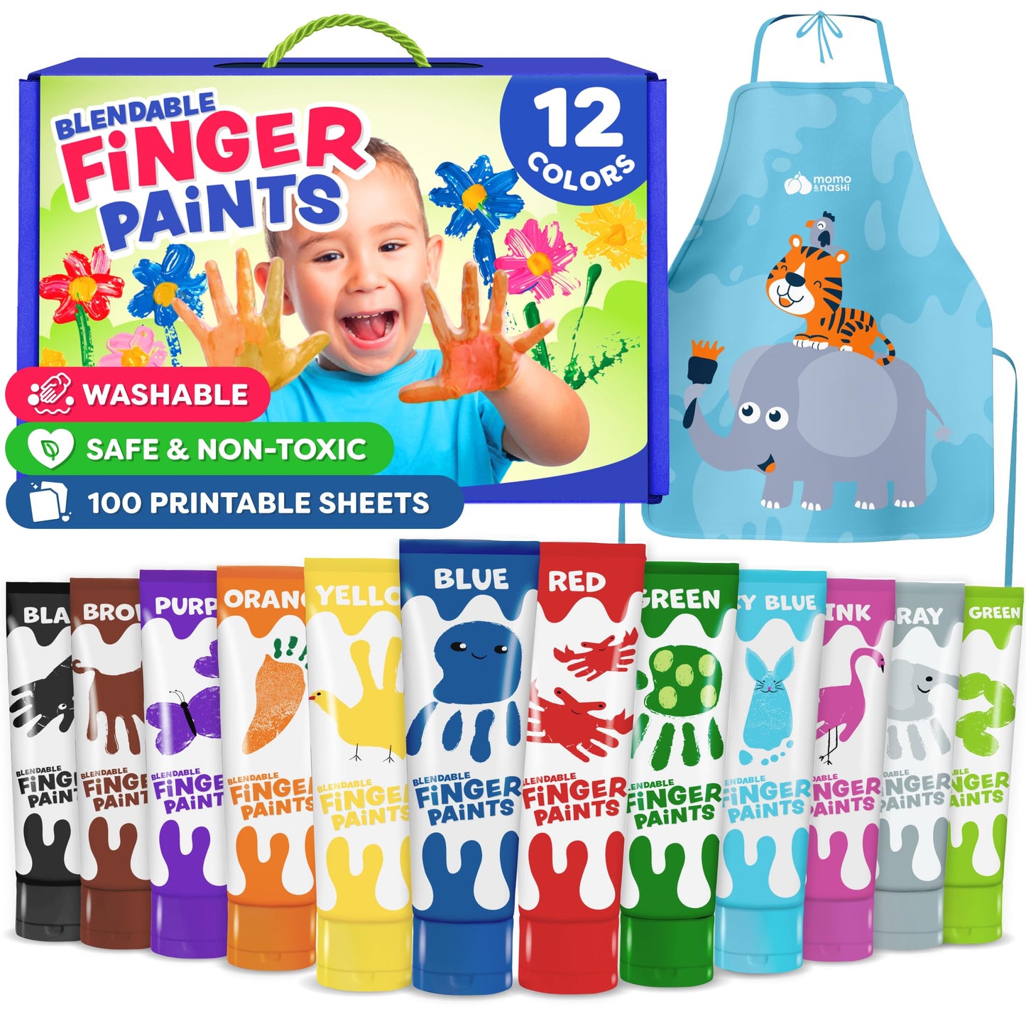 Finger Paint for Toddlers 1-3+, Washable Paint for Kids - Toddler Finger Painting - Non Toxic Baby Safe Toddler Art Supplies for Hand and Feet - Preschool Learning Activities Gifts for Kids Ages 2-4
