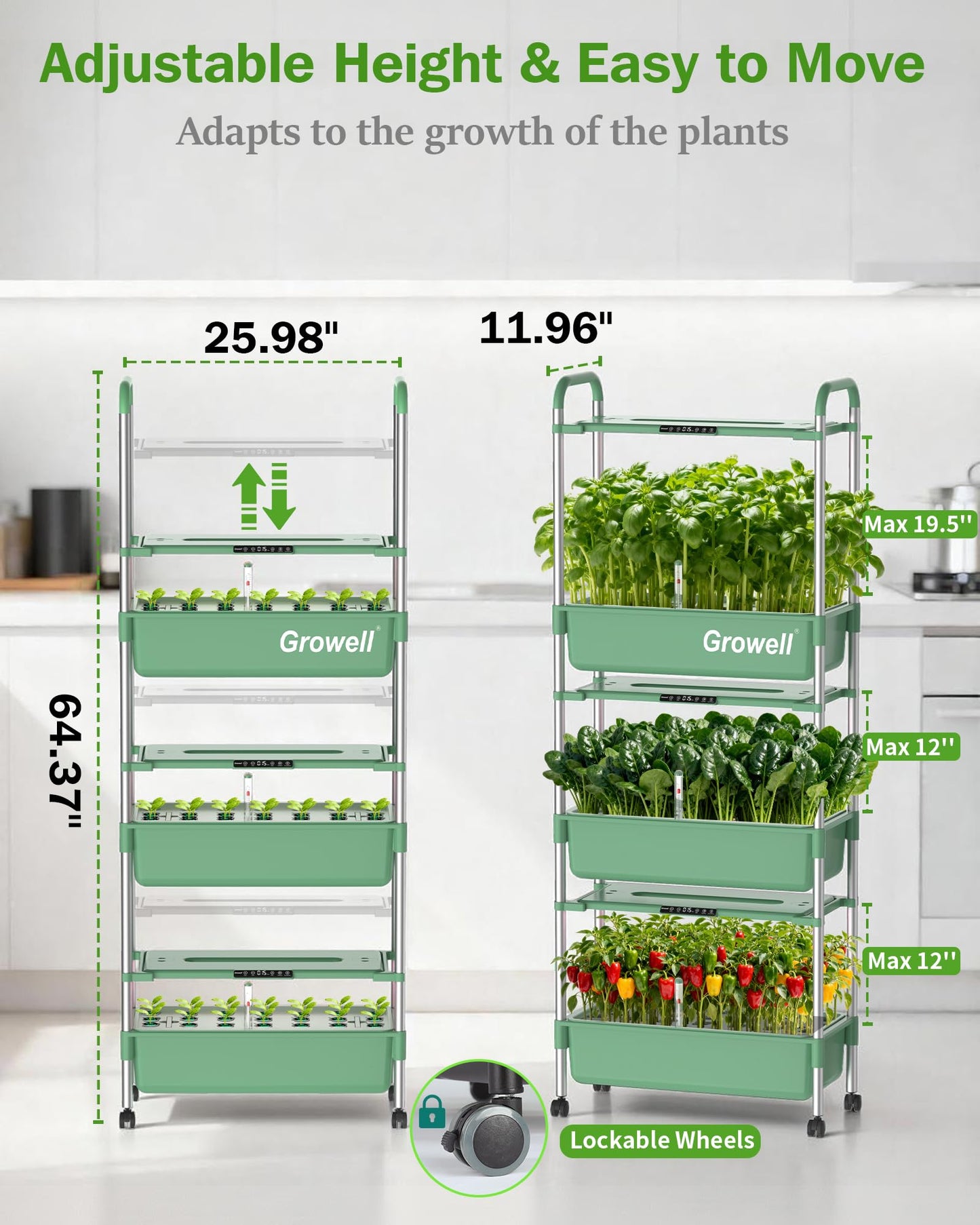 Growell Large Hydroponics Growing System Kit, Vertical Indoor Herb Garden Kit with LED Grow Light & Independent Water Pump, 42L Movable Indoor Planter Perfect Gardening Gifts (3 Tier-81 Pods Green)