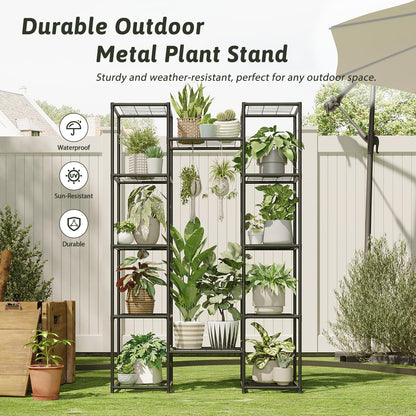 GENTINGBRO Metal Plant Stand Outdoor 62.2" Tall Plant Shelf for Plants 12 Pots Large Plant Sheves for Indoor Plants Living Room Heavy Duty Rack Garden Balcony Patio Hanging Planter