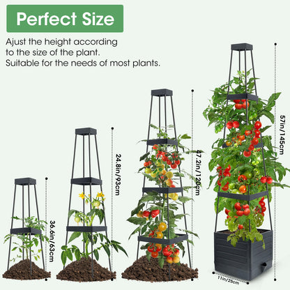 MQUPIN Tomato Planter Box with Trellis for Garden, 57 Inch Self-Watering Raised Garden Bed, Patio Tomato Cage for Climbing Vegetables & Flowers, Upgraded Tomato Pot for Indoor Outdoor Use (2 Pack)