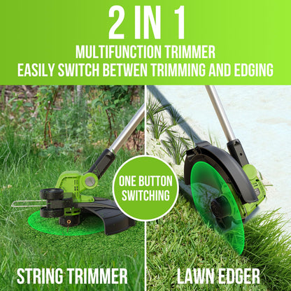 VARSK 12 Inch 20V Cordless Weed Wacker with Automatic Line Feed, 2 in 1 String Trimmer and Edger, Includes 2 X 2.0Ah Batteries/1 X Charger/6 X Replacement Spools, Weed Eater for Lawn, Garden, etc