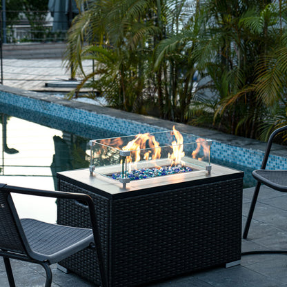 GASPRO 20 Pound Fire Glass Diamonds 1 Inch, Fire Pit Glass Rocks for Gas Fireplace and Fire Pit, Blend of White, Cobalt Blue and Margarita Azura Blue, High Luster