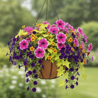 GYATSOCYG 2 Pack 12 Inch Brown Outdoor Metal Hanging Planter Basket Hanging Planters Flower Pot Round Modern Flower Holder Pot Garden Accessory（Watermelon Style）