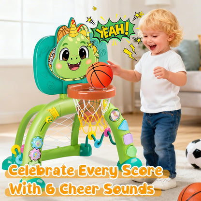 Toddler Basketball Hoop & Soccer Goal, Toys for 1 2 3 Year Old Boys Girls, Dinosaur Sports Play Toy Activity Center, Interactive Musical Sports Toys with Light, Christmas Birthday Gift for Ages 1-3