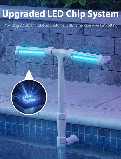 2026 Height Upgrade Solar Pool Fountain with 10-Color 4-Modes Lights, Dual Spray Waterfall Sprinkler 360° Adjustable, Compatible with Above & Inground Pools for Cooler Relaxation (White)