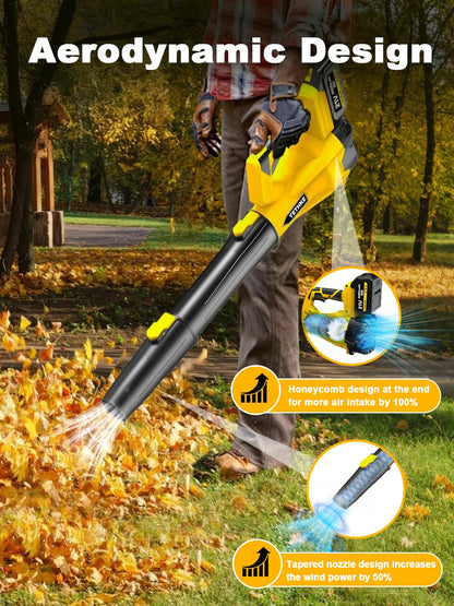Leaf Blower Cordless, 21V Powerful Electric Blower with 2*4.0Ah Batteries & 1*Fast Charger, 6 Speed Modes, Handheld Lightweight Leaf Blowers for Lawn/Patio/Dust/Leaves, Gift Goggles & Earplugs-Yellow