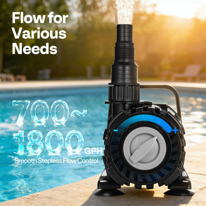 VIVOHOME 100W Adjustable Flow Submersible Water Pump, 700-1800GPH Stepless Flow Control, 14ft Max Lift, 180° Seamless Adjustable Nozzle and Barrier Pump Bag for Pond, Aquarium, Fountain, Waterfall