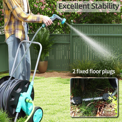 Portable Garden Hose Reel Cart, Hold Up to 75-100 Ft of 5/8 Inch Hose,Garden Water Pipe Holders Mobile Tools with 2 Wheels for Outside Hose Storage