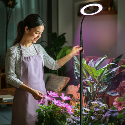 Vsoke 20W Indoor Plant Grow Light with Embedded Controller, Red Blue Warm Full Spectrum 95 LED Bulbs, Adjustable Height,Auto Timer,Dimmable Halo Growing Stand Lmap for Tall Large Small Plant Growth