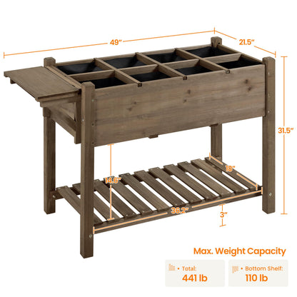 Yaheetech 49x22x32in 8 Pockets Horticulture Raised Garden Bed Elevated Wood Planter Box Stand with Foldable Side Table and Storage Shelf for Herb/Vegetables/Flowers