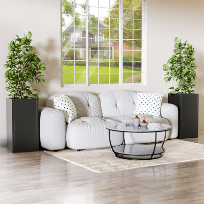 Diyfire Tall Metal Planters Box for Outdoor Plants 2 Pack- 23.6" Modern Steel Tall Square Planter with Removable Insert Shelf, Heavy Duty Pedestal Planter Front Porch Decor Patio Garden, Black