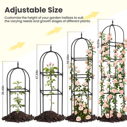 2 Pack 70.87" Garden Obelisk Trellis for Climbing Plants – Rustproof Metal Plant Tower, Pyramid Design for Roses, Clematis, Jasmine, and Vegetable Vines, Indoor & Outdoor Use, Black