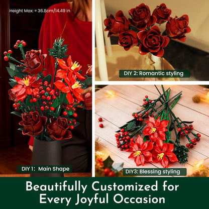SOOLIO Mothers Day Rose Flower Bouquet Building Set for Adults, Gifts for Mom Wife Women Couple Girlfriend - Buildable Artificial Floral Botanical Decor for Table Centerpiece Desk Office(917 Pcs)