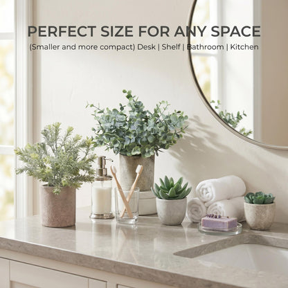 4 Pack Small Fake Plants in Pots, Artificial Eucalyptus Plants & Succulents, Mini Faux Plants for Desk Shelf Office Decor, Realistic Fake Potted Plants Indoor Home Decor