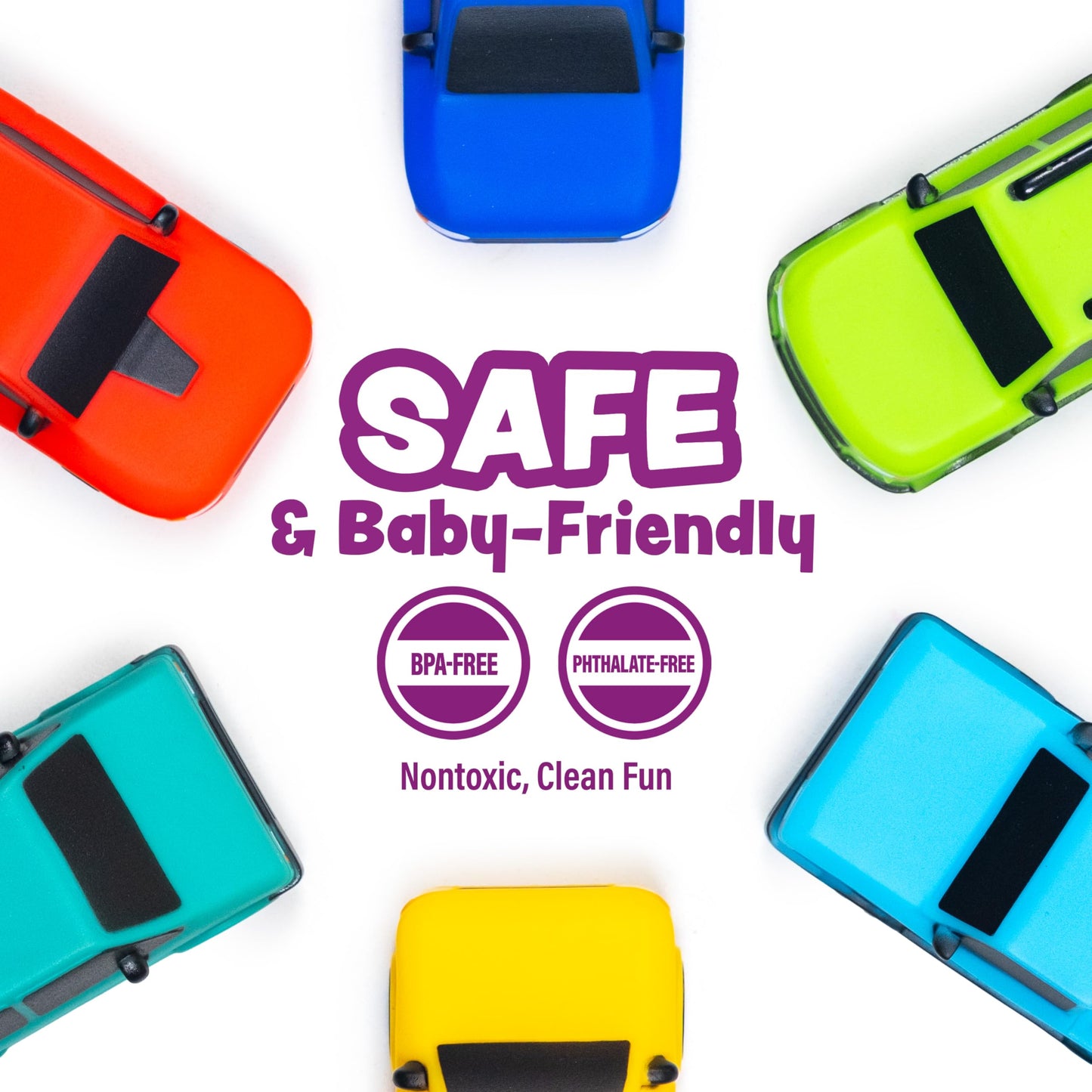Tub Works® Everyday Cars™ Watertight Baby Bath Toys, 6 Pack | Sealed, No Hole Bath Toys Design Keeps Moisture Out | Soft, Squeezable & Floating Fun | Infant, Baby & Toddler Bath Toys | Car Tub Toys
