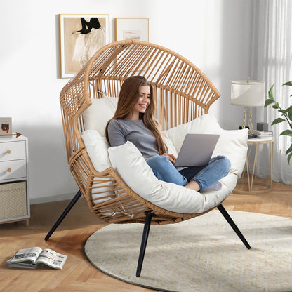 Shintenchi Wicker Egg Chair Outdoor Rattan Patio Chair with Cushion,Oversized Patio Lounge Chairs with Cushion Egg Basket Chair, Egg Seat for Indoor Living Room Bedroom Outside Patio Backyard Balcony