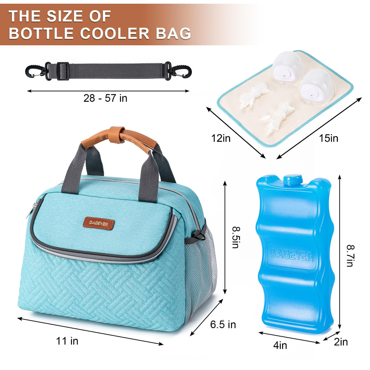 BABEYER Breastmilk Cooler Bag with Ice Pack Fits 6 Baby Bottles up to 9 Ounce, Wearable Breast Pumps Cooler Bag for Nursing Mom Daycare, Work, Travel- Aqua