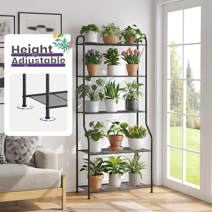 Wieghda 5-Tier Corner Plant Stand, Metal Black Flower Pot Rack, Indoor Outdoor Heavy Duty Shelf (Black, 5 Tier)