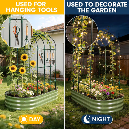 VIREO GARDEN Galvanized Raised Garden Bed with Arched Trellis | 6x3x1FT Metal Raised Garden Beds Outdoor for Gardening Climbing Plant | Planter Box Outdoor with Gloves for Vegetable Flower, OliveGreen