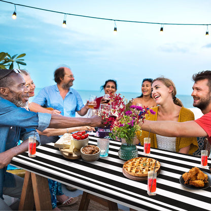 SmoothNovelty Picnic Table Cover with Bench Covers 72 x 30 Inch Waterproof Elastic Fitted Outdoor Stripe Tablecloth for 6 ft Rectangle Tables, School Camping Accessories Park(Black and White)