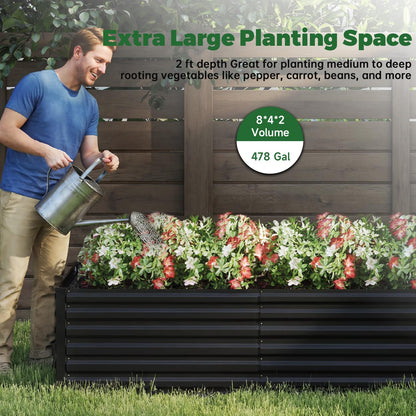 NAVINE 8x4x2 ft Outdoor Raised Garden Bed, Large Metal Planter Raised Beds, Planters for Outdoor Plants for Vegetables, Flowers, Herbs, Fruits, and Succulents.(4 Pcs)